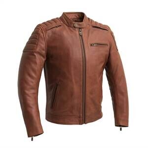 NEW FIRST MFG CO. men's crusader motorcycle leather jacket - plus in whiskey
